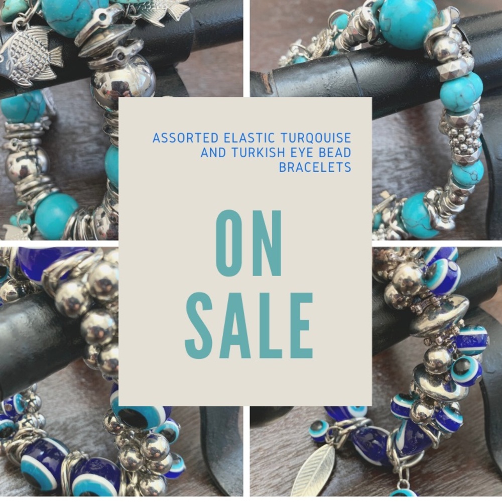 Elastic Turquoise and Turkish Eye Bead Bracelets